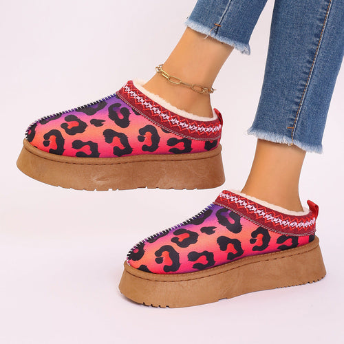 Women's Cartoon Christmas Print Ankle Boots - Casual Slip On Plush Lin