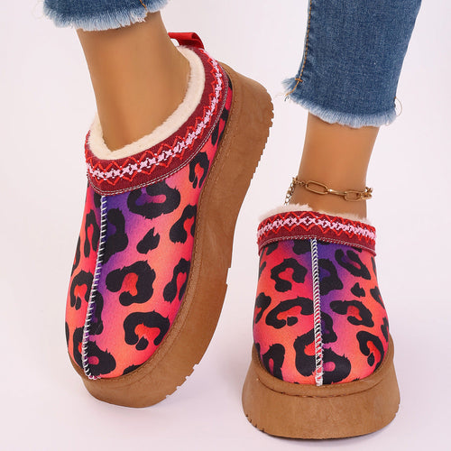 Women's Cartoon Christmas Print Ankle Boots - Casual Slip On Plush Lin
