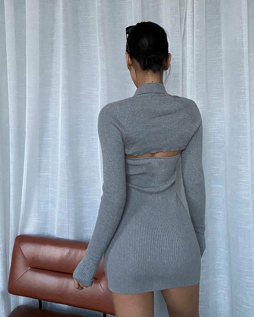 Mandarin Knit Dress and Cardigan Set